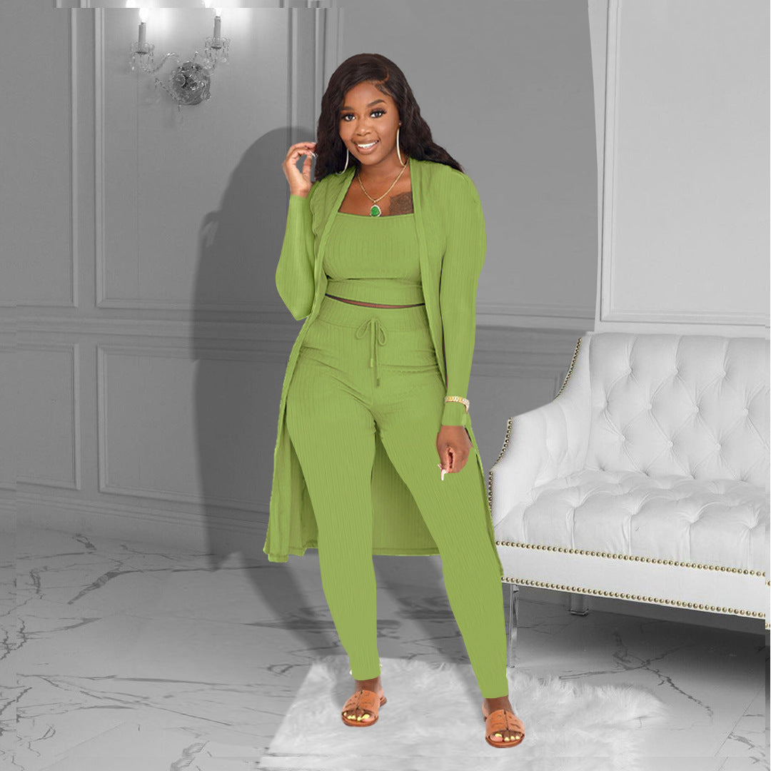 Costume trois pièces de couleur unie pour femme