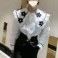 Design Sense Beaded Flower White Shirt Women