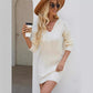 Robe en tricot à manches longues et col en V pour femme, couleur unie, taille fine, tendance