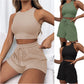 Sleeveless Waffle Suit Solid Color Vest Fashion Casual Shorts