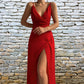 Robe moulante sexy à col en V et bretelles fendues