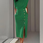 Split Metal Button Summer Dress Women