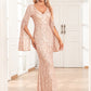 Robe de soirée décontractée à manches longues et col en V pour femme