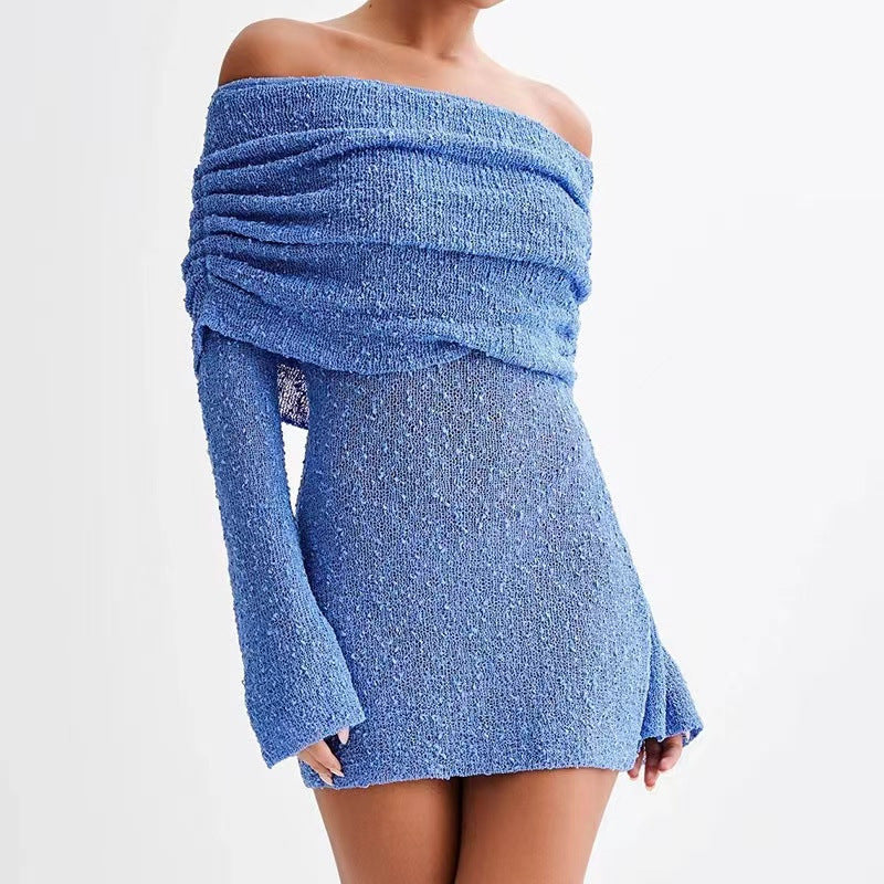 Robe courte à manches longues et épaules dénudées pour femme