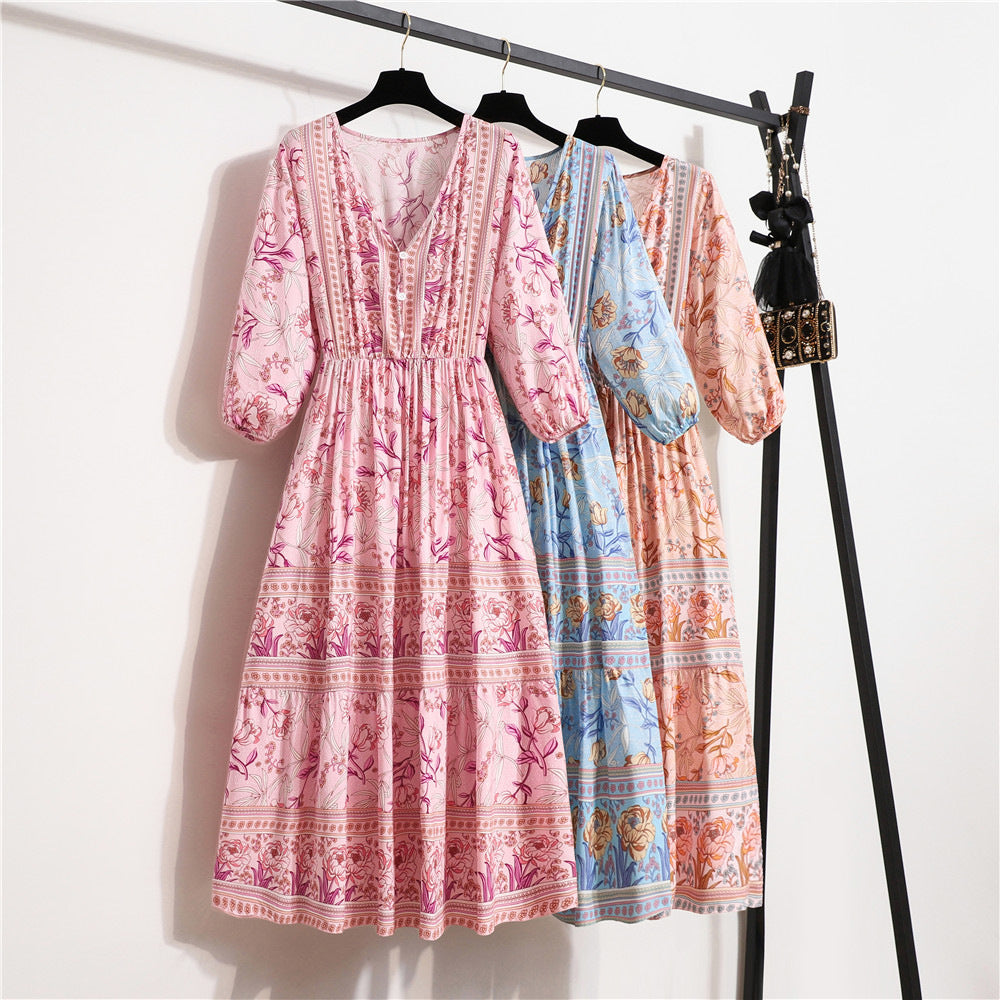 Bohemian Maxi A-line High-waisted One-piece Dress