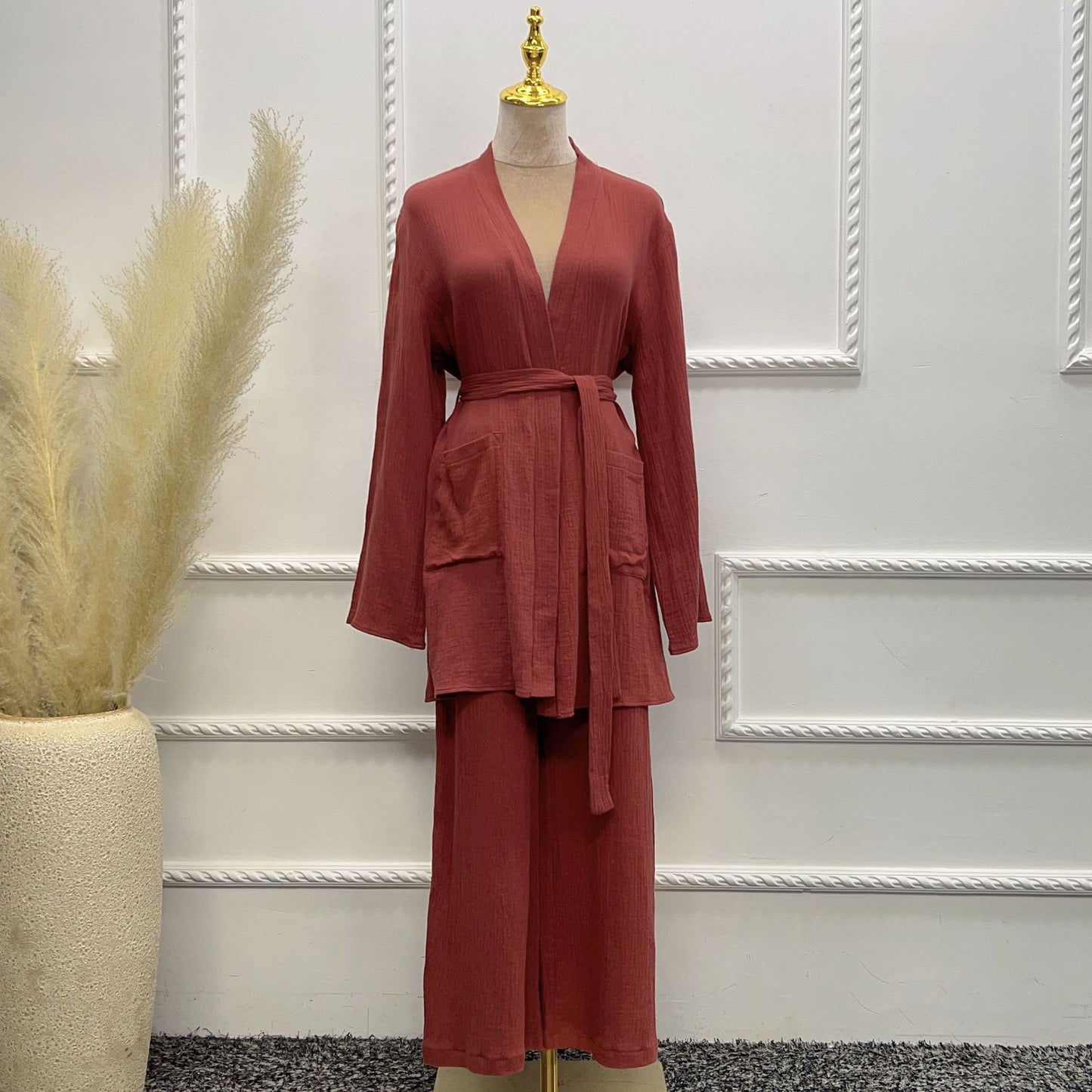 Pure Cotton Casual Plus Size Top Two-piece Pants Suit