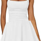 Solid Color Strappy Low-cut Backless Short Dress