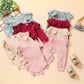 Girls' Solid Color Flounced Sleeve Romper Two-piece Cotton Clothing