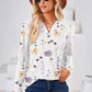 Women's Fashion Casual Printing Button V-neck Long Sleeve