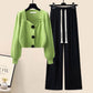Gentle Puff Sleeve Knit Sweater High Waist Wide Leg Casual Pants Set