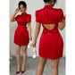 Womens Fashion Half-Neck Hollow-Out Bow-Knot Dress