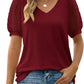 Womens Summer Tops V Neck T Shirts Dot Puff Sleeve Tops Loose Casual Tshirts