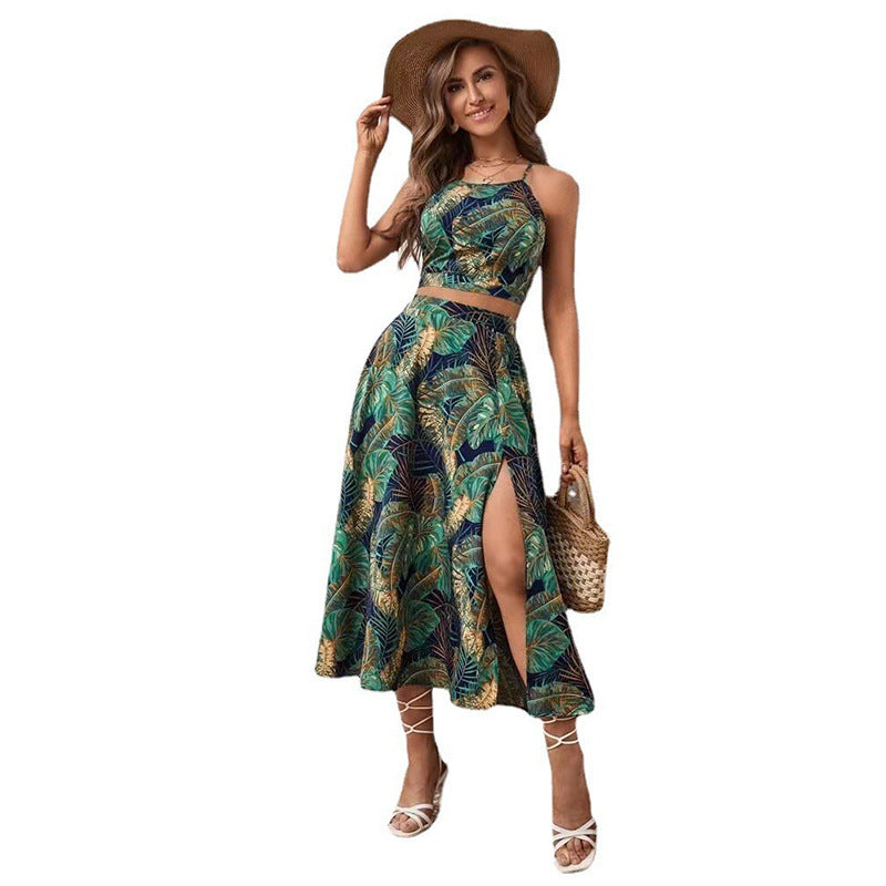 European And American Two-piece Sling Printing Dress