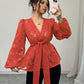 Fashionable Semi-transparent Long-sleeved V-neck Women's Shirt