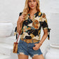Fashion Printed Casual 2V Collar Cuff Bundle Top
