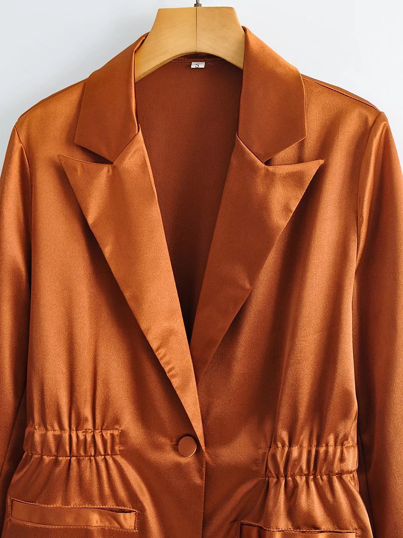 New Metallic Shiny Suit, One Button Mid-length Coat