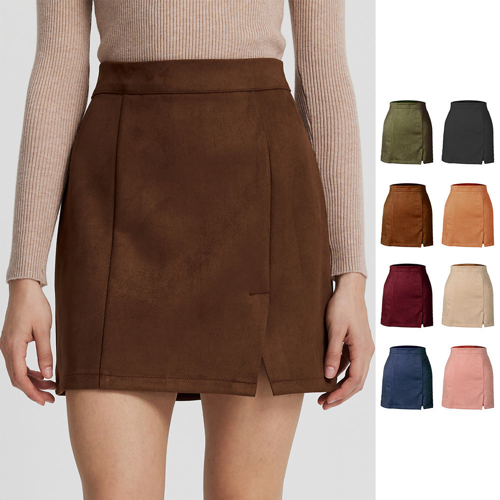 Jupe sexy taille haute en daim style coréen automne et hiver