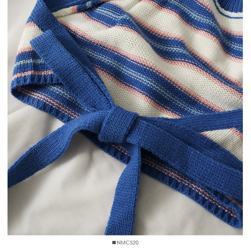 French Care Stripe Cropped Navel Halter Knit Tank Top