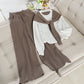 Contrasting Shawl Loose Knit Sweater Drawstring Trousers Two-piece Suit