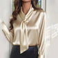 Autumn Solid Color Fashion Design Sense Streamer Long Sleeve Shirt Women's Clothing