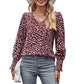Chemise ample en mousseline imprimée à manches longues et col en V pour femme