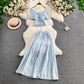 Hollowed-out Embroidered V-Neck Shirt With Ruffled Long Skirt
