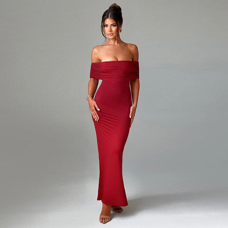 Socialite Style Elegant Backless Off-shoulder Dress Women