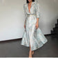 Women's Polyester Deep V-neck Slim-fit Printed Dress