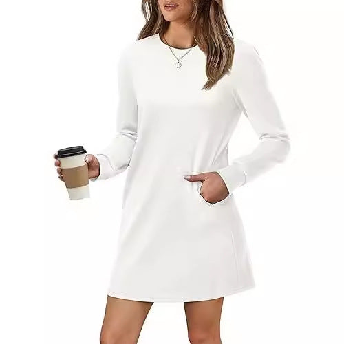 Back Fold Pocket Long Sleeve Sweater Dress