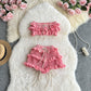 Dopamine Girl Pure Sweet Bow Stitching Plaid Contrast Color Shorts