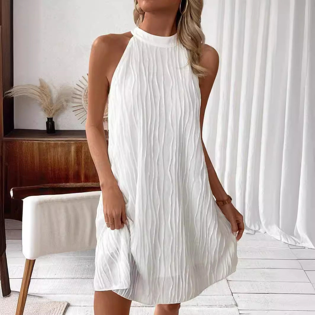 Robes tendance pour femmes, couleur pure, dos nu, col licou