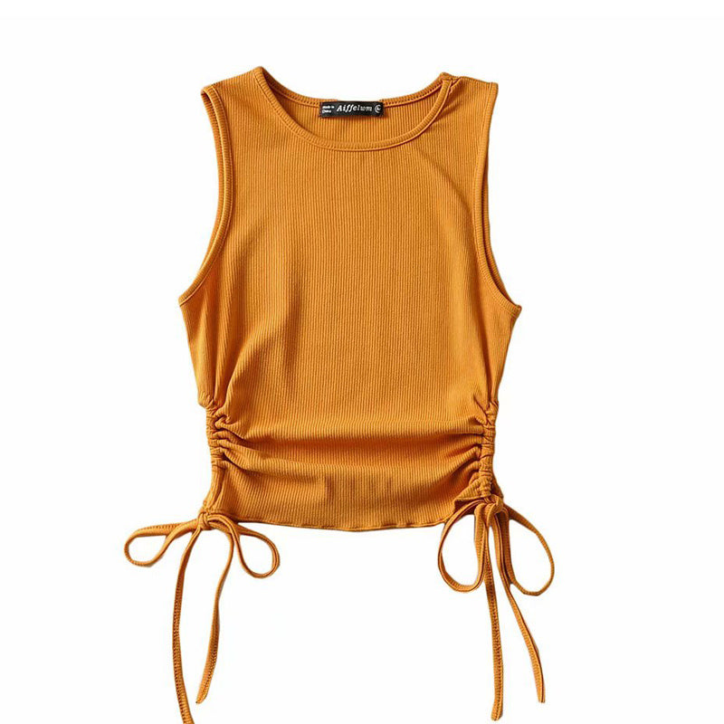 Women's Fashion Slim Side Drawstring Sleeveless Tank Top