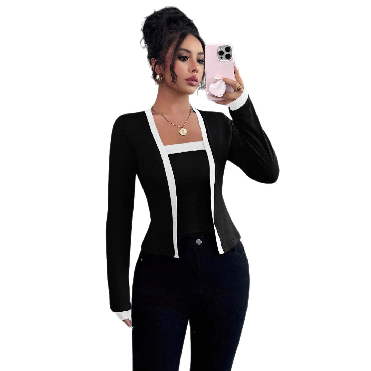 Cardigan Jacket And Vest Two-piece Set Tops