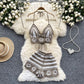 Cutout Crocheted Halter Strap Vest High Waist Knit Shorts