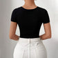 Womens Asymmetrical One-shoulder Twisted-design Short-sleeve Figure-hugging Bodysuit