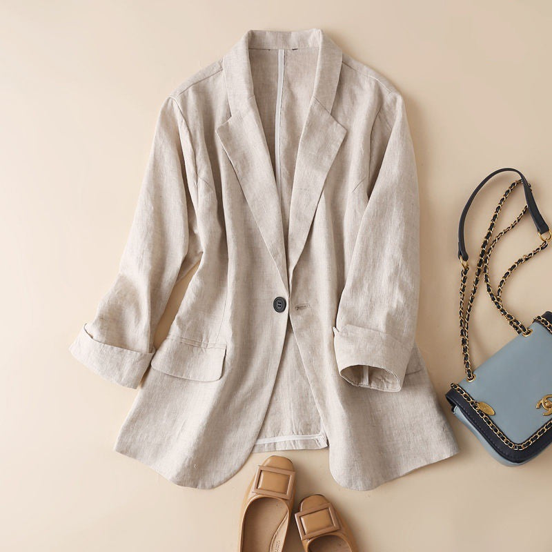 Threequarter Sleeve Cotton And Linen New Spring And Summer Allmatch Ladies Suit