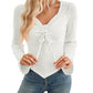 Women's Ruffled Long Sleeve Striped Cropped Top T-Shirt
