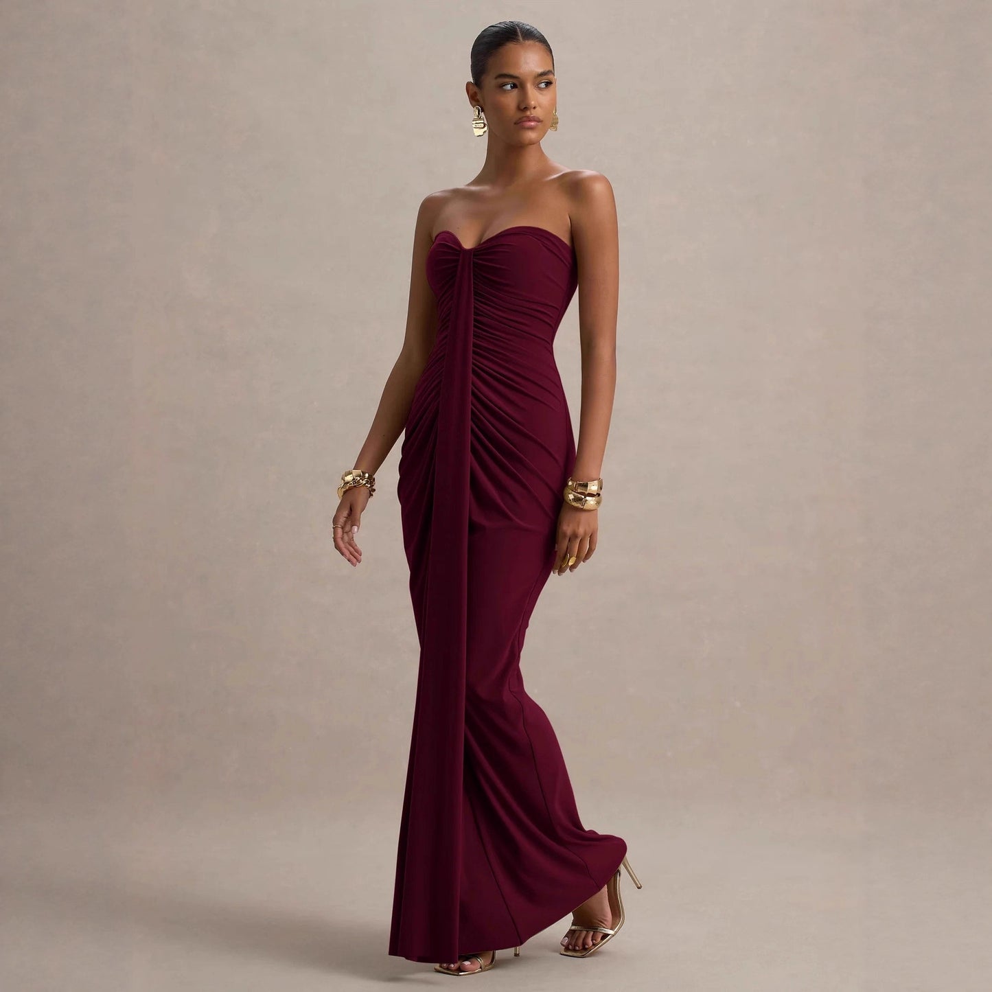 Bandeau Slim Fit Pleated Sheath Dress