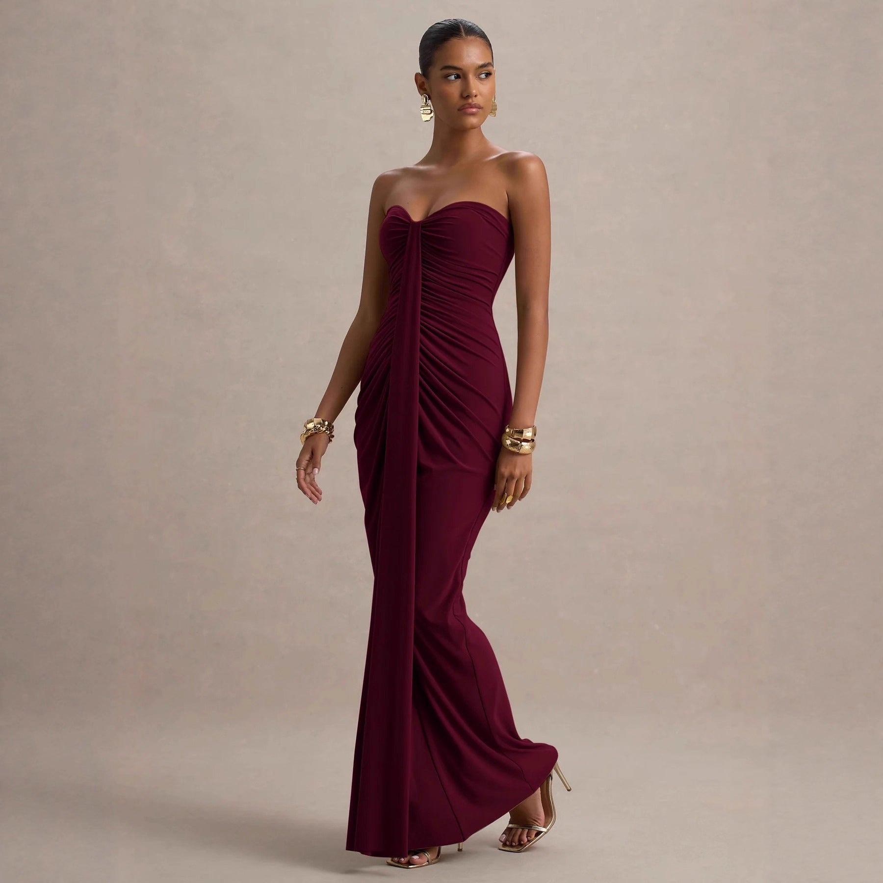 Bandeau Slim Fit Pleated Sheath Dress