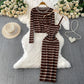 Elegant Striped Slip Dress And Knitted Cardigan Set
