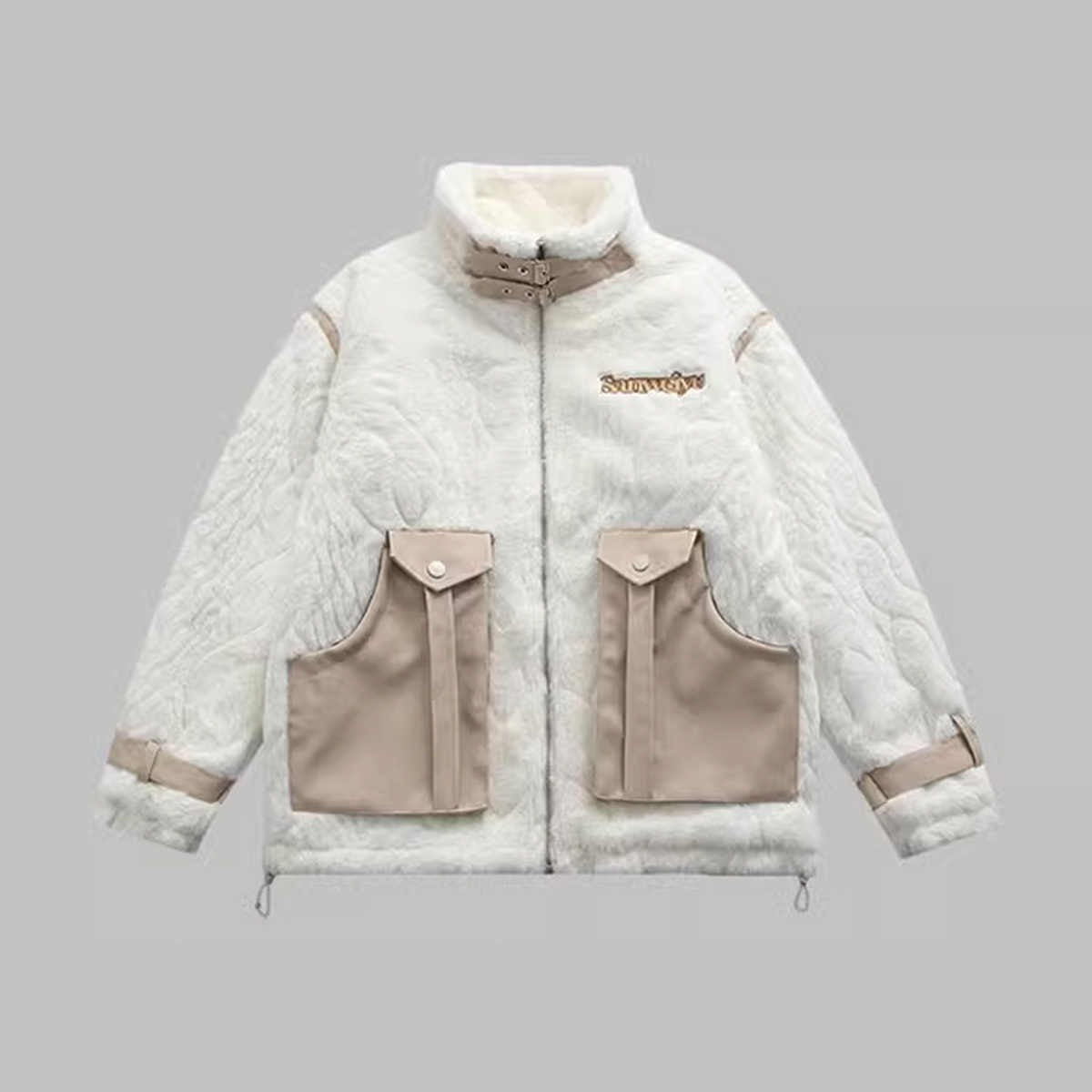 Manteau rétro en laine d'agneau et coton pour homme et femme