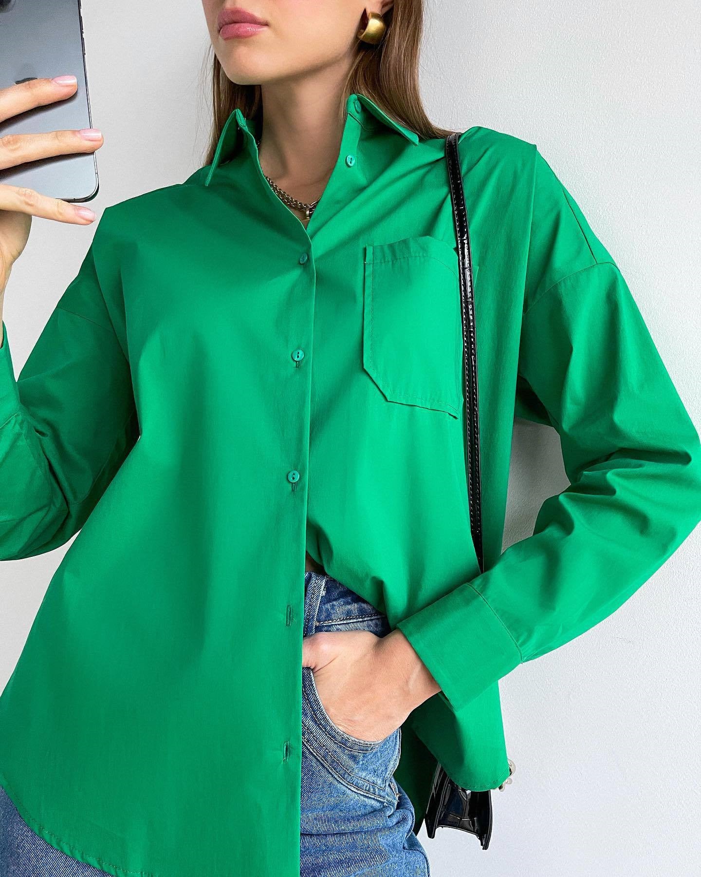 Fashion Women's Single Pocket Solid Shirt