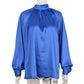 Irregular Stand Collar Stitching Lantern Sleeve Shirt Top