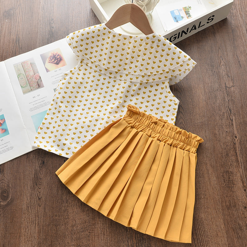 Ensemble deux pièces sans manches à imprimé cœur pour enfant