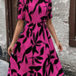Short Sleeve Round Neck Ruffled Printed Girdle Dress