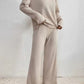 Casual Straight-leg Pants With A Loose V-neck Ribbed Knit Set