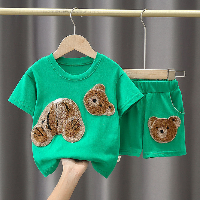 T-shirt à manches courtes en coton avec dessin animé pour garçon et fille