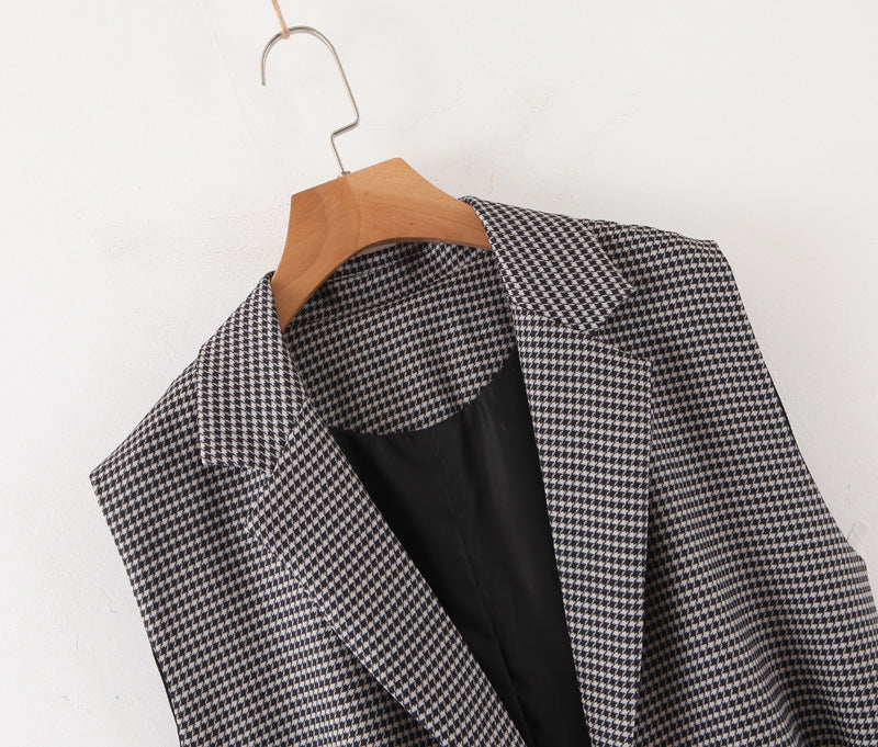 New European And American Women's Clothing Houndstooth Vest Belt Vest