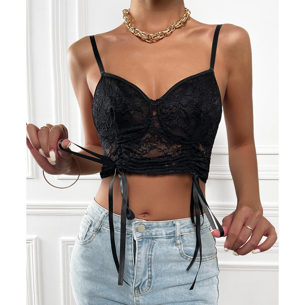 Black Lace Sling Hollow Perspective Slim Fit