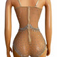 Mesh Luxury Full Diamond Sleeveless Jumpsuit Triangle High Fork